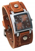 Nemesis Men's Brown Wide Leather Cuff Band Analog Brown Dial Watch